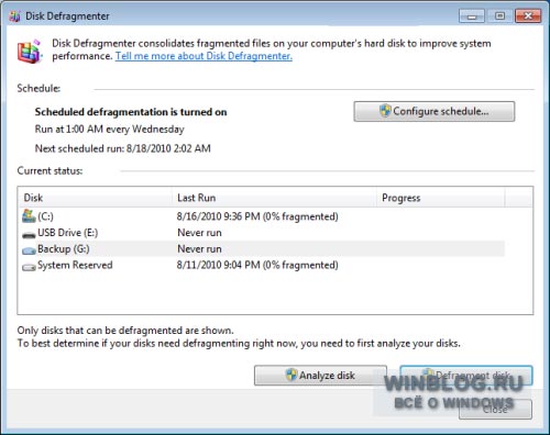 Возможности встроенного средства дефрагментации диска в Windows 7
