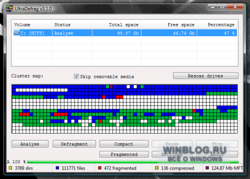 Дефрагментация жесткого диска с помощью UltraDefrag 3.1.0