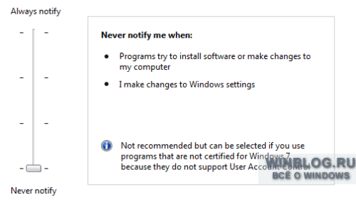 Новые параметры Контроля учетных записей пользователей в бета-версии Windows 7