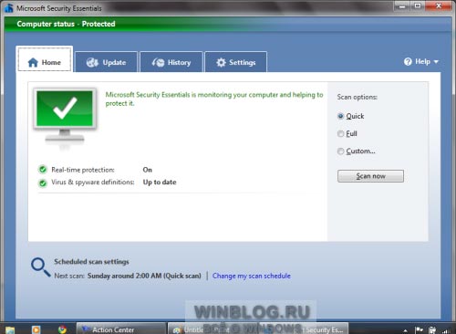 Установка и настройка Microsoft Security Essentials