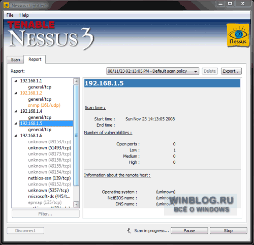 Составление карты сети с помощью Nessus 3 для Windows