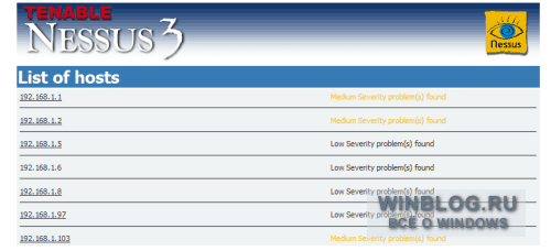 Составление карты сети с помощью Nessus 3 для Windows