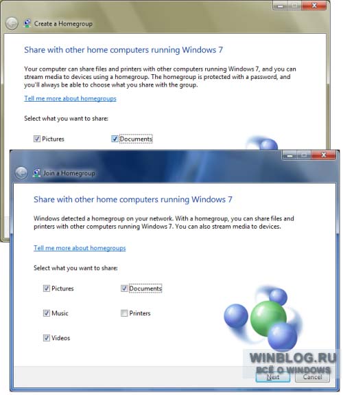 Расширенные возможности общего доступа в домашней группе Windows 7