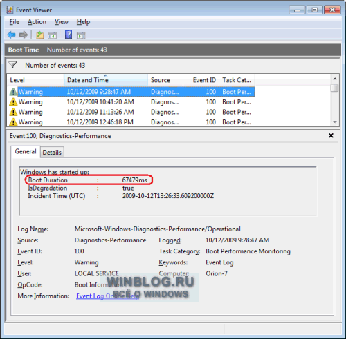 Выявление причин медленной загрузки системы с помощью «Просмотра событий» Windows 7