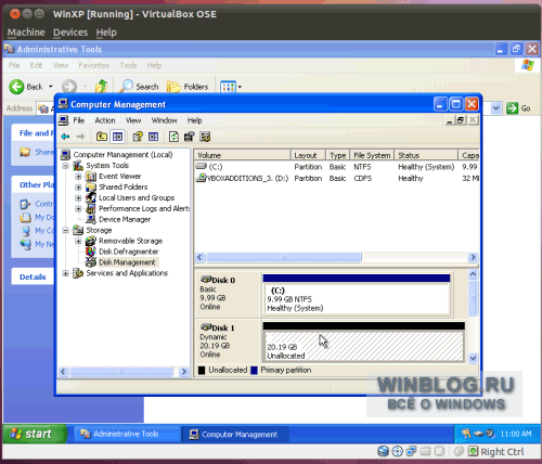 Как добавить второй жесткий диск в виртуальную машину Windows XP на базе VirtualBox?