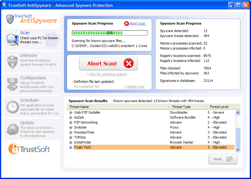 Trustsoft AntiSpyware 5.0.0.5: Защита от шпионов