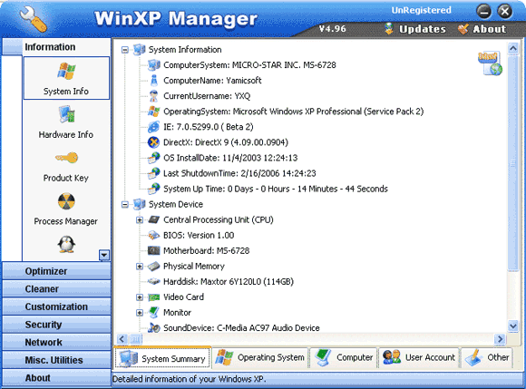 WinXP Manager 5.1.9 - Оптимизация Windows XP