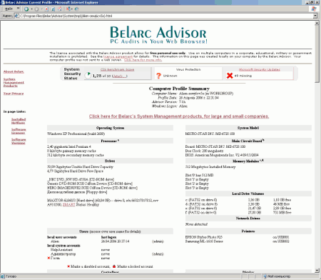 Belarc Advisor 8.2g - информации о системе.