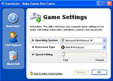 GameGain 2.6.9.2008 - программа для увеличения скорости работы игр