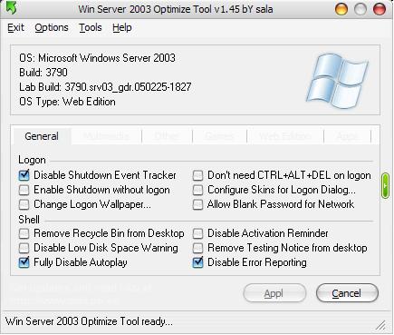 Win Server 2003 Optimize Tool 1.45