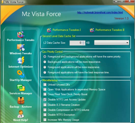 Mz Vista Force 2.0 - оптимизация Vista