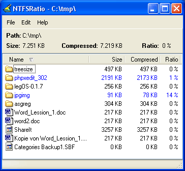 NTFSRatio 1.3 - сжатие папок в NTFS
