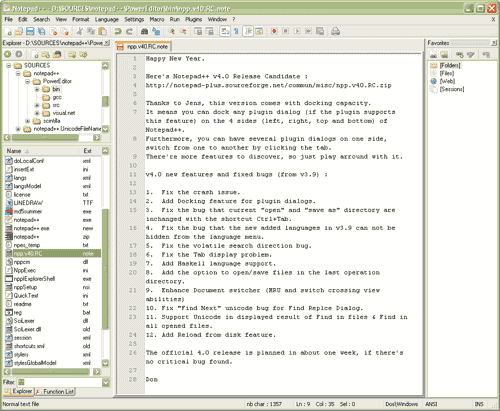 Notepad++ 4.02 - бесплатный текстовый редактор