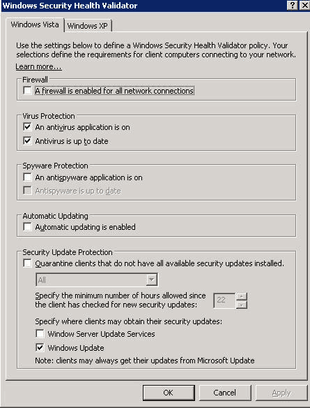 Инструкция по конфигурированию Network Access Protection для ОС Windows Server 2008