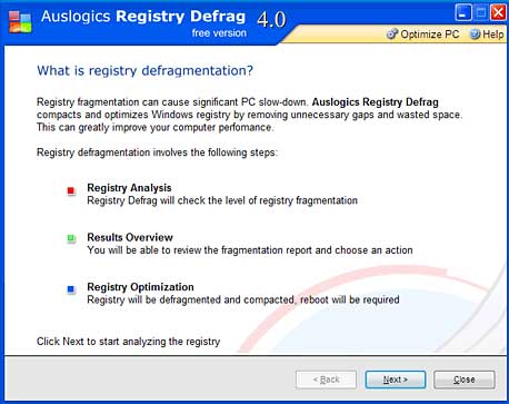Auslogics Registry Defrag 4.1.12.105 - дефрагментация реестра