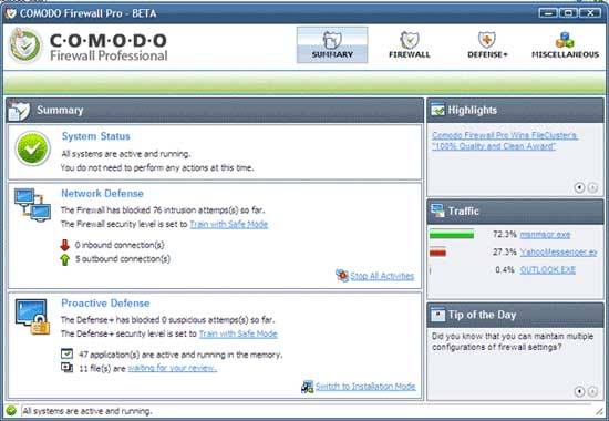 Comodo Firewall Pro 3.0.18.309 - бесплатный фаерволл.