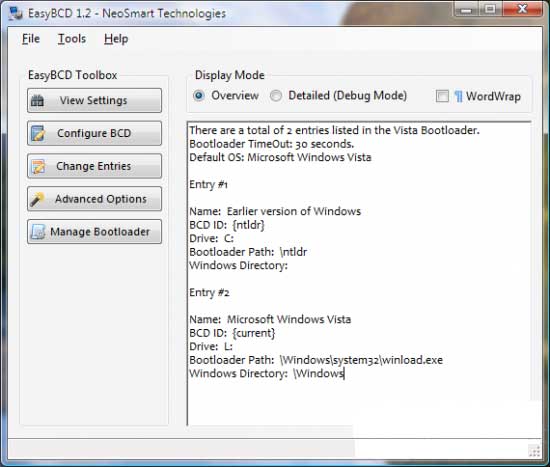 EasyBCD 1.7 - настройка загрузчика ОС Windows Vista