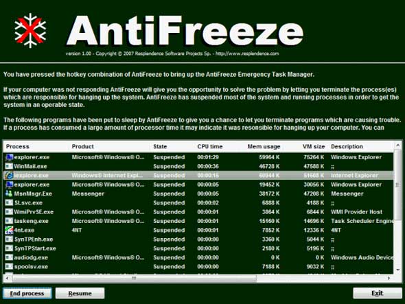 AntiFreeze 1.00 - Расширенный диспетчер задач