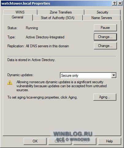 Настройка DHCP для динамического обновления данных в Windows Server 2008