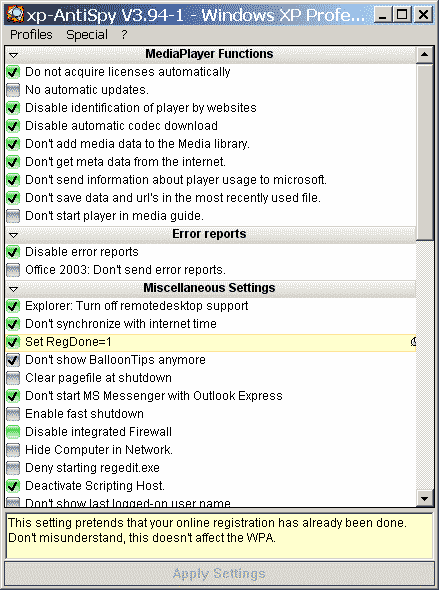 XP/Vista-AntiSpy 3.96-5 - настройка системы