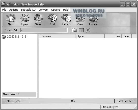 Использование утилиты WinISO для создания установочного каталога виртуальной машины