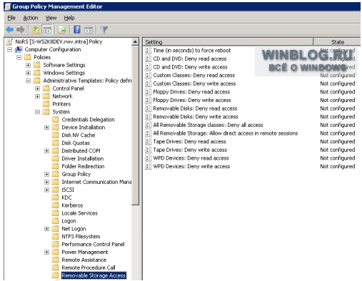 Отключение съемных носителей с помощью групповой политики Windows Server 2008