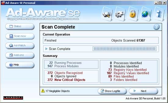 Ad-Aware SE Personal 1.06 - программа для  удаления шпионских модулей