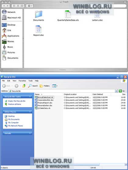 Сравнение интерфейсов операционных систем Mac OS X и Windows XP