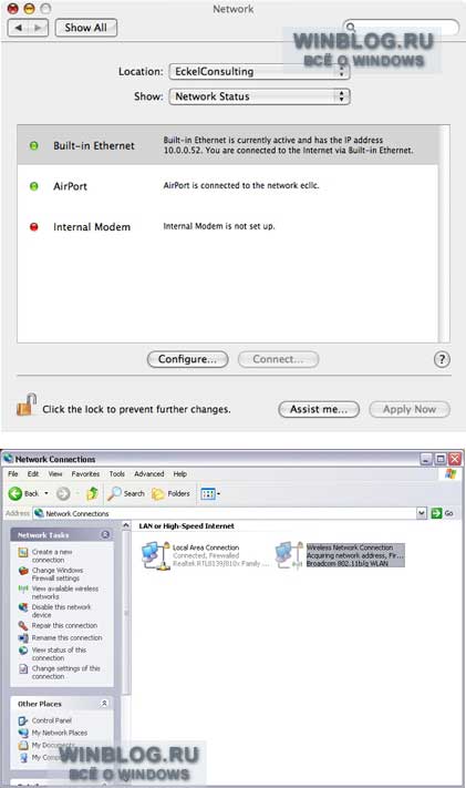 Сравнение интерфейсов операционных систем Mac OS X и Windows XP