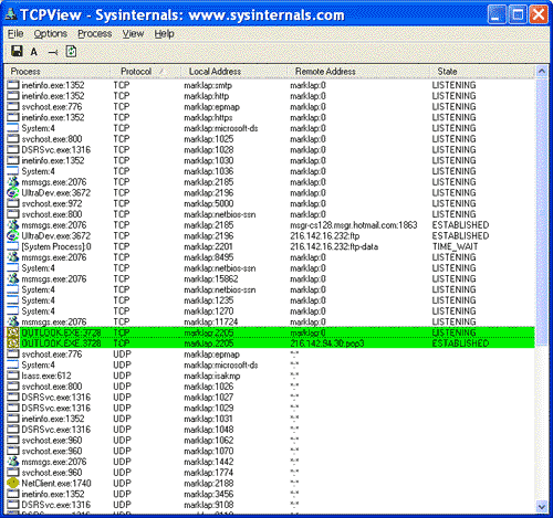 TCPView 2.51 - мониторинг TCP и UPD