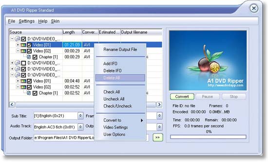 A1 DVD Ripper 1.1.19 - конвертация фильмов DVD в VCD или AVI