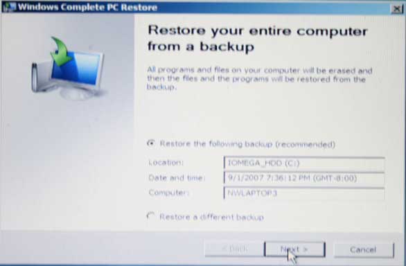 Использование Complete PC Backup в Windows Vista