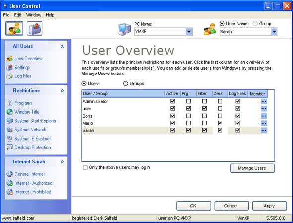 User Control 2007 5.622 - ограничение работы пользователей