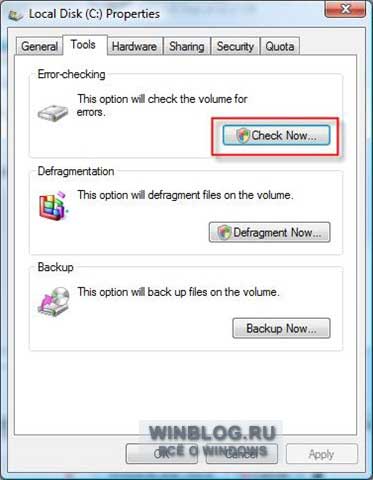 Как проверить жесткий диск Windows Vista на наличие ошибок