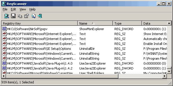 RegScanner 1.65  - поиск по реестру Windows