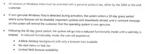 Microsoft OEM производителям: ставьте лицензионную Windows Vista, или ОС не будет работать