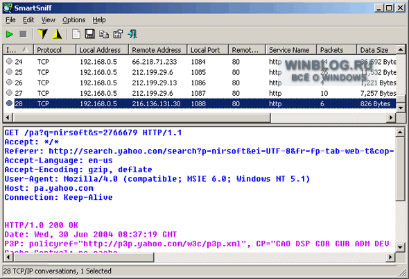 SmartSniff 1.37 - позволяет захватывать и просматривать TCP/IP пакеты