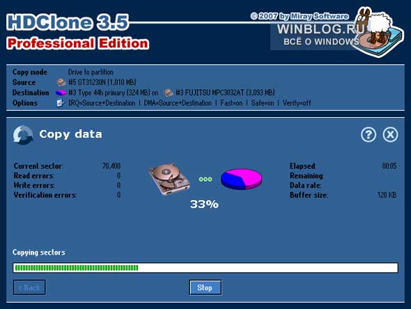 HDClone Free Edition 3.5.4 - копирование жесткого диска посекторно