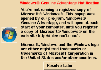 Новая особенность Windows Genuine Advantage: «А Вы случайно не пират?»