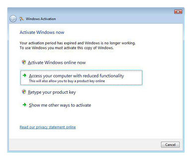 Чёрная полоса для нелегальных копий Windows Vista