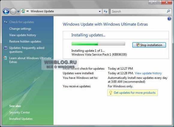 Установка Windows Vista SP1