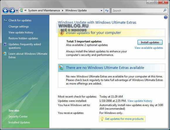 Установка Windows Vista SP1