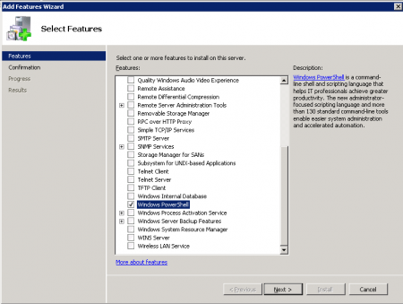 Включение PowerShell в Windows Server 2008