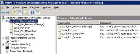 Использование Диспетчера системных ресурсов Windows (WSRM) для распределения ресурсов в Windows Server 2008