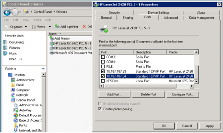 Группировка принтеров в пул в Windows Server 2008