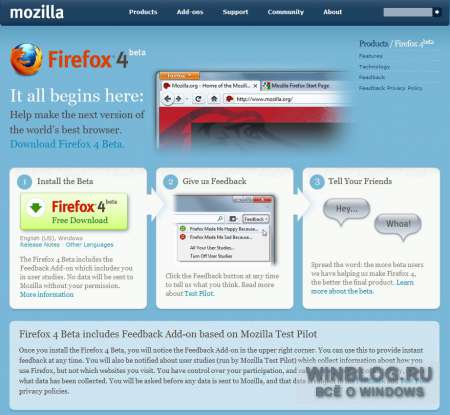 Mozilla представила бета-версию Firefox 4