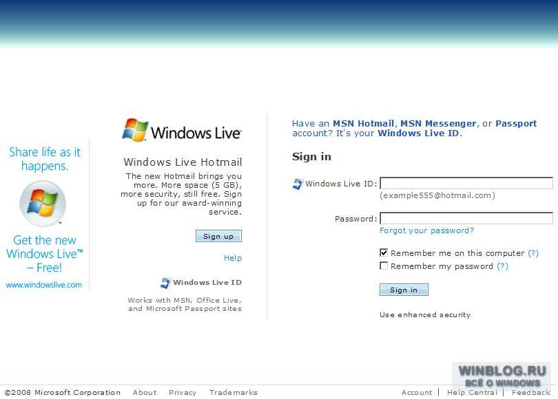 Sign in msn windows Sign in