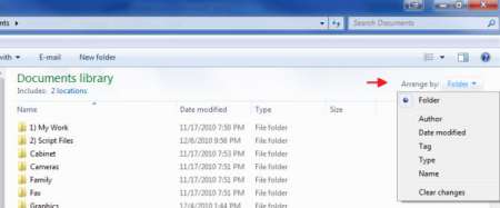Сортировка файлов с помощью функции «Упорядочить» в Проводнике Windows 7