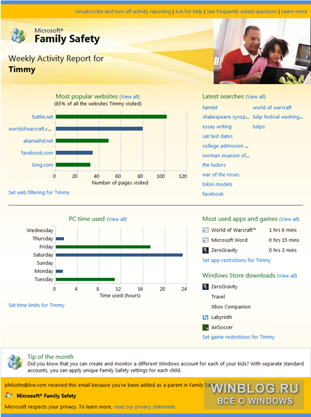Windows 8 обеспечит надежный родительский контроль