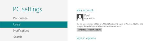 Превращение локальной учетной записи в аккаунт Microsoft в Windows 8